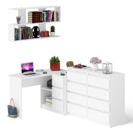 Стол компьютерный угловой с ящиками Мори МС-16 правый с навесной полкой и комодом МК1200.8