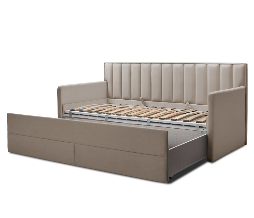 Мягкая кровать, Кровать с  дополнительным спальным местом  и боковинами Порше, микровелюр