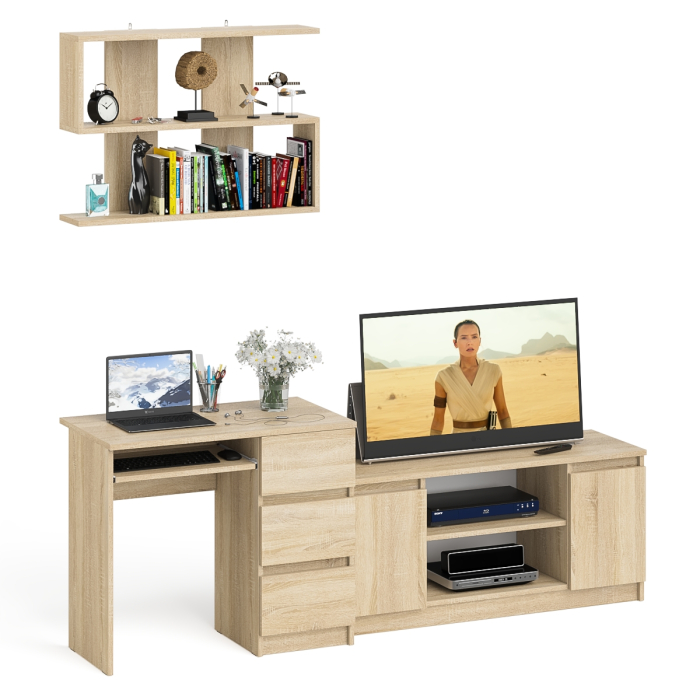 Прямые компьютерные столы, МС-6 стол ящики справа с тумбой Мори 1200-1 и полкой на 900