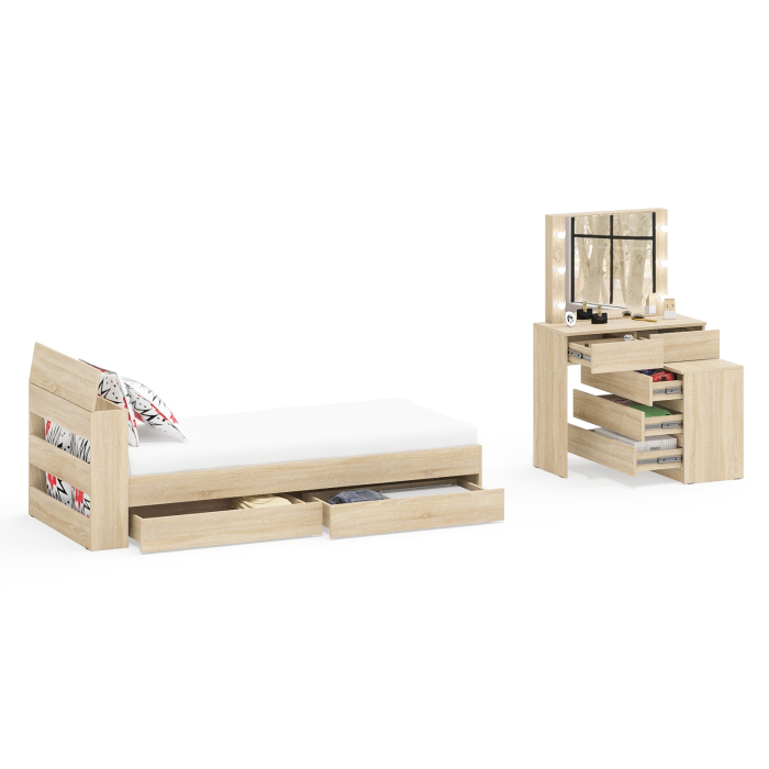 Спальные гарнитуры, Стол косметический с подсветкой 110 с кроватью с выдвижными ящиками Ксения 900