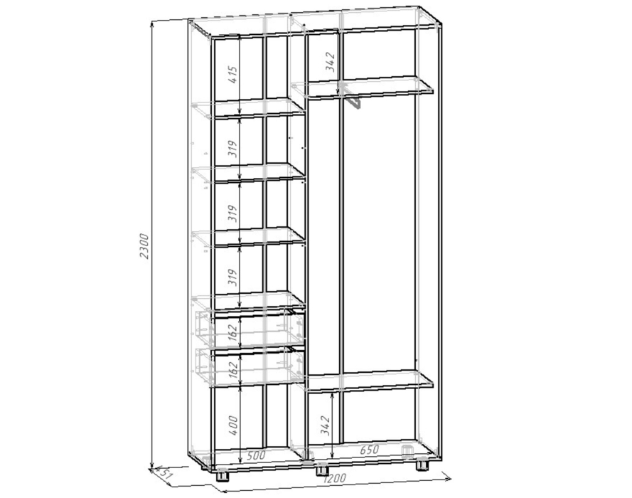 Шкафы-купе 2-х дверные, Шкаф-купе PRIME, 120х45 с зеркалом
