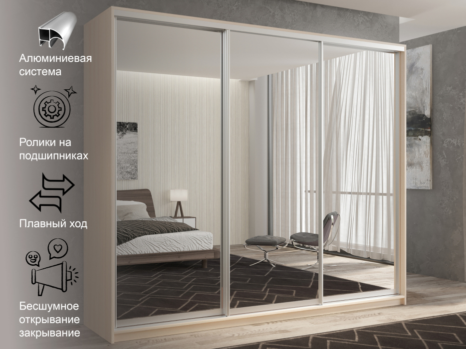 Шкафы-купе 3-х дверные, Шкаф-купе 3х дверный Кааппи 1 210х60