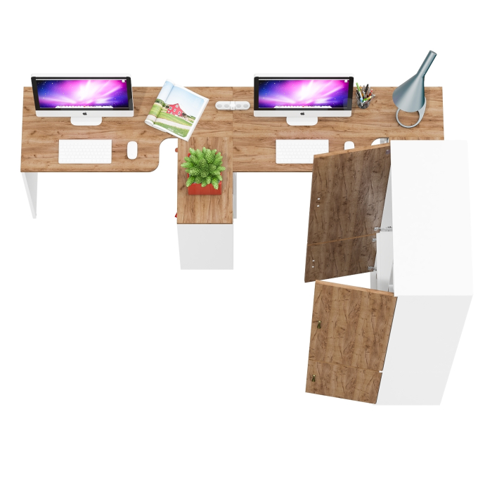 Домашние кабинеты, Шкаф для хранения Лидер-8 и два стола с нишей