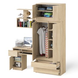 Стол однотумбовый Мори МС-1 левый с полкой навесной и комодом-шкафом с антресолью