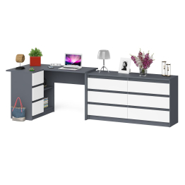 Комод Мори МК1380 на 6 ящиков с угловым компьютерным столом Мори МС-16 3 выдвижных ящика слева