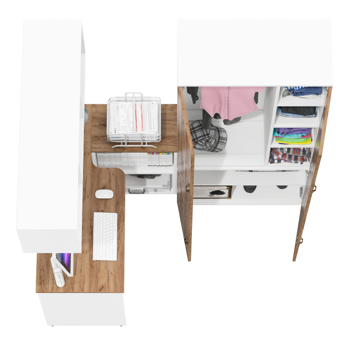 Домашние кабинеты, Шкаф для белья и одежды Лидер-8 и место для учёбы из письменного стола с полкой навесной