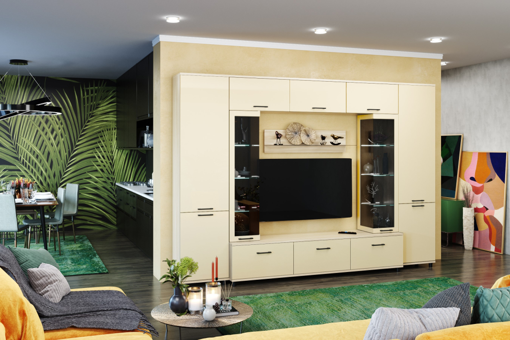 Стенки для гостиной, Модульная гостиная Грейс композиция 6  Ясень Асахи