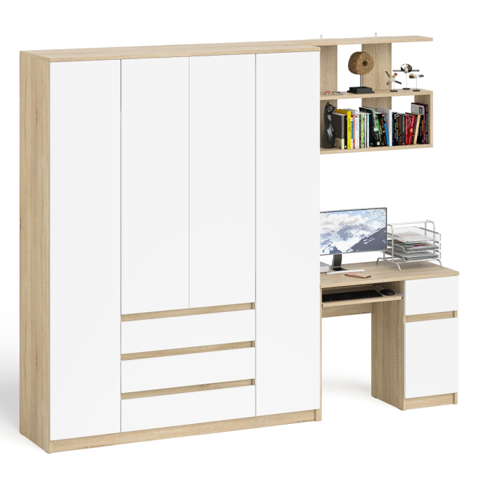 Домашние кабинеты, Стол компьютерный с тумбой справа с большим шкафом Мори МШ1600.1 и полкой открытой