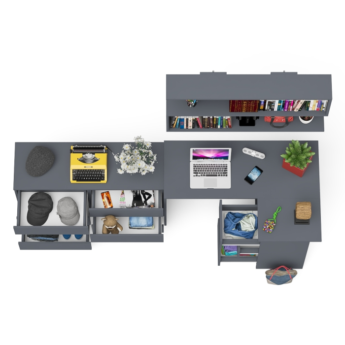 Домашние кабинеты, Стол угловой компьютерный Мори МС-16 правый с книжной полкой и комодом на шесть ящиков