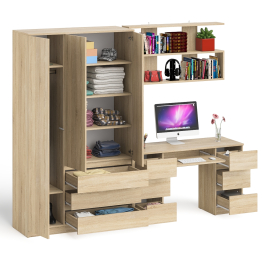 Шкаф-комод трёхдверный Мори МШ1200.1 с письменным столом и открытой книжной полкой