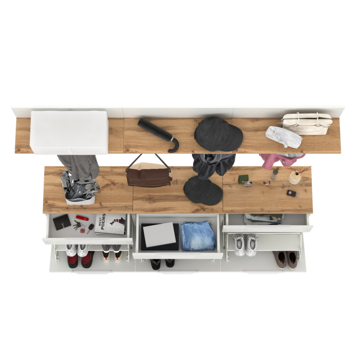 Прихожие, Три обувницы с вешалкой для одежды с полкой в узкую прихожую Октава