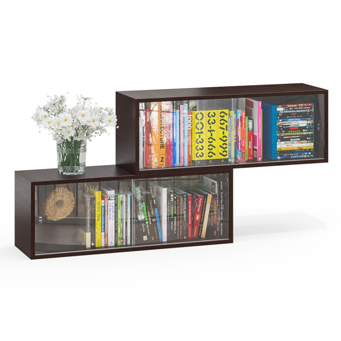 Настенные полки, Комплект из двух книжных полок со стеклом КН-01