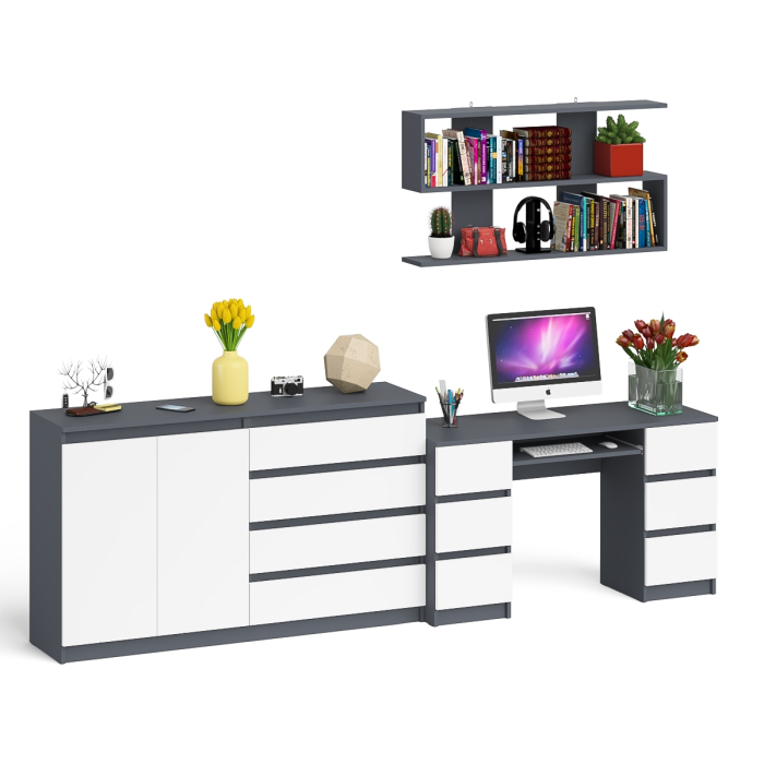 Домашние кабинеты, Стол для работы Мори МС-2 с книжной полкой на 1200 и комодом-тумбой МК1600.1