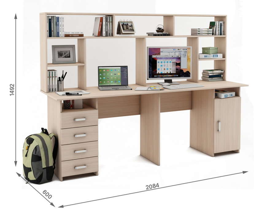 Прямые, Письменный стол Лайт-14 с надстройкой