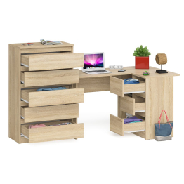 Высокий комод 700 пять ящиков и угловой компьютерный стол МС-16 правый серии Мори