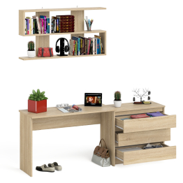 Комод три ящика Мори 800 с письменным столом 1200 и навесной полкой 1200