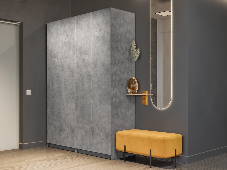 Шкафы распашные, Шкаф складной Е1 Локер ("Гармошка" с системой Push to Move/Правый)162х52.5х220 см, с модулем