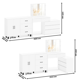 Стол косметический с подсветкой 110 и тумба-комод с тремя ящиками и дверками 123-1204