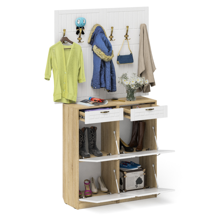 Прихожие, Две вешкалки для верхней одежды и две высоких обувницы П-6 № 04 МДФ фрезеровка прованс