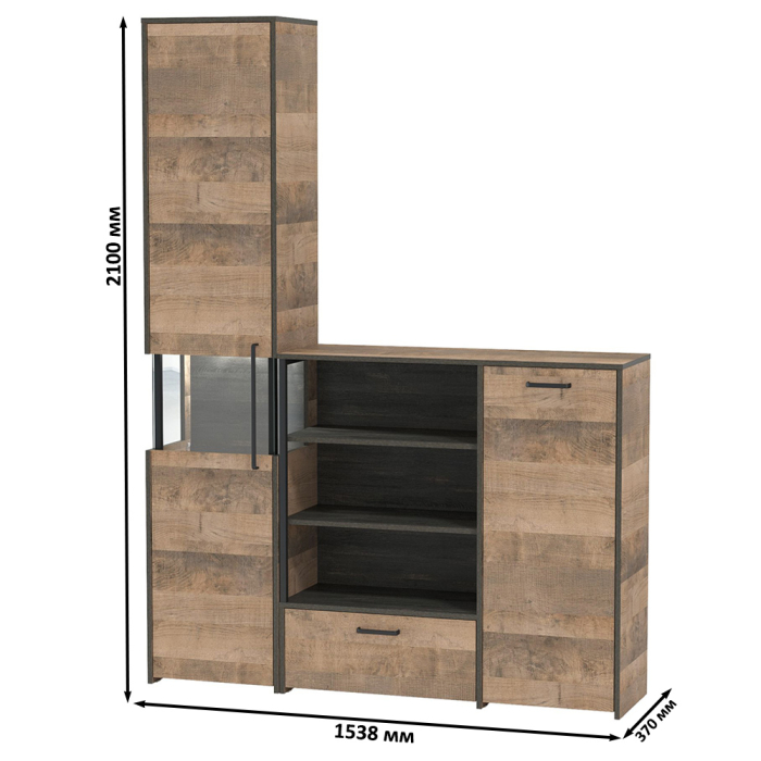 Стенки для гостиной, Шкаф-пенал с витриной и комод с ящиками и дверкой Трувор