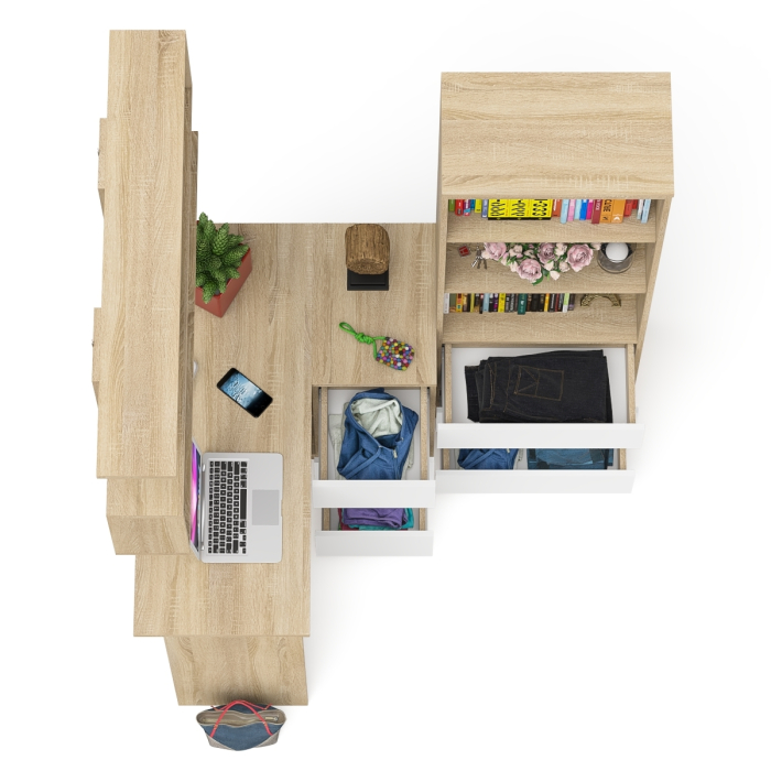 Домашние кабинеты, Рабочее место с угловым столом Мори МС-16 правым со стеллажом и полкой