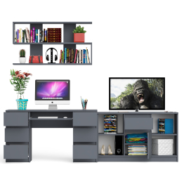 Стол письменный двухтумбовый Мори МС-2 с навесной открытой полкой и тумбой под ТВ