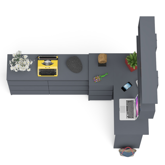 Домашние кабинеты, Стол компьютерный угловой МС-16 левый Мори с полкой для книг и широким комодом