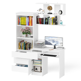 Рабочее место из стола компьютерного МС-1 левый со стеллажоми и настенной полкой Мори