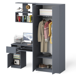 Стол компьютерный Мори МС-1 тумба слева с полкой навесной и шкафом две двери