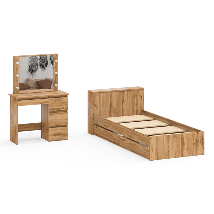 Спальные гарнитуры, Кровать с ящиками Ксения 900 и столик косметический с подсветкой Сура