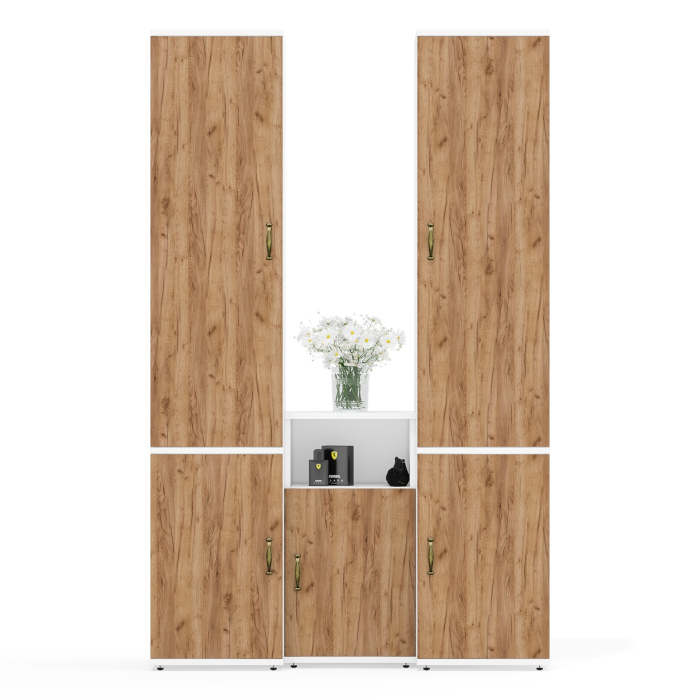 Домашние кабинеты, Тумба с дверкой и полкой внутри и два пенала пять полок каждый Лидер-8