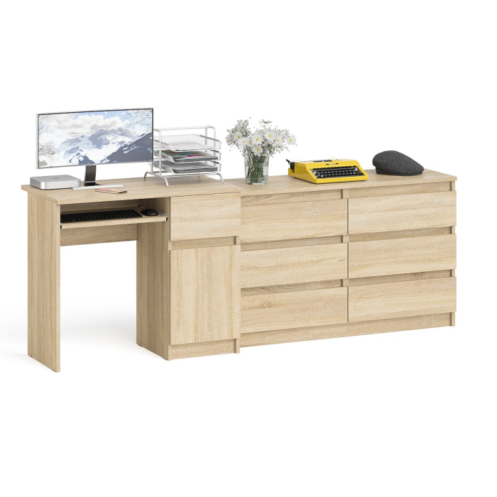 Домашние кабинеты, Компьютерный стол МС-1 с дверкой и ящиком справа и комодом на 1200 6 ящиков Мори