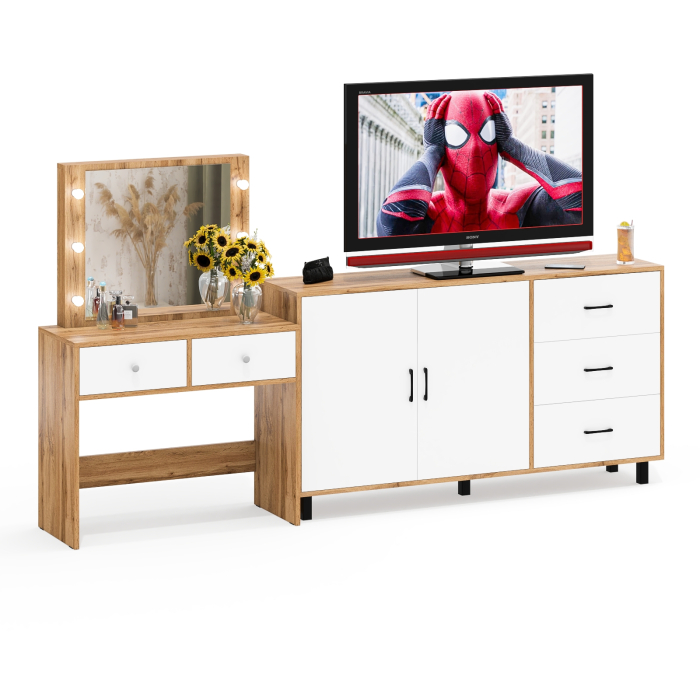 С зеркалом, Косметический столик с подсветкой СТ-5 в комплекте с комодом 123-1604