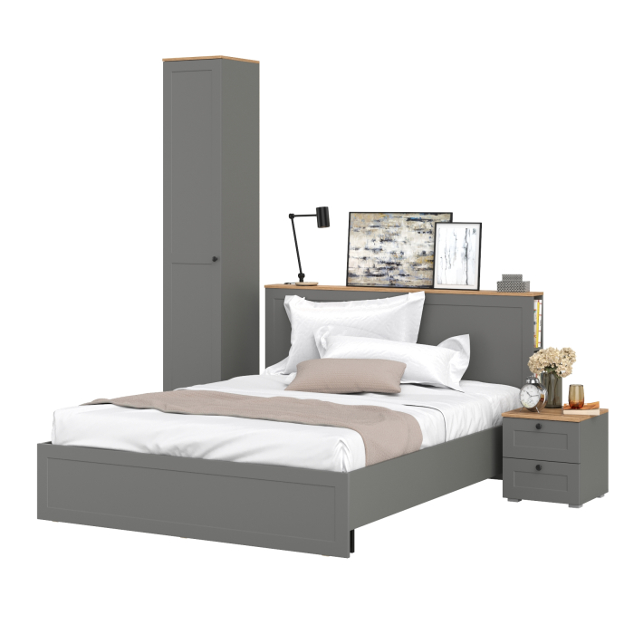 Спальные гарнитуры, Кровать со спальным местом 1600 с ортопедическим основанием Остин с тумбой прикроватной и шкаф-пенал