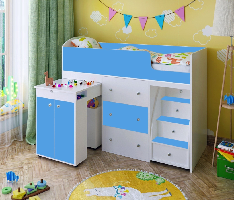 Кровати-чердаки, Кровать чердак Малыш 1600х700 Белое дерево