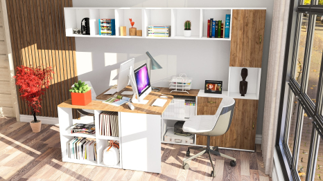 Набор мебели в детскую комнату Лидер-8 из столов компьютерных с полками и тумбы с дверкой и пенала