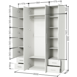Шкаф четырехдверный Комфорт МКЯ2-43 200х60 с зеркалами