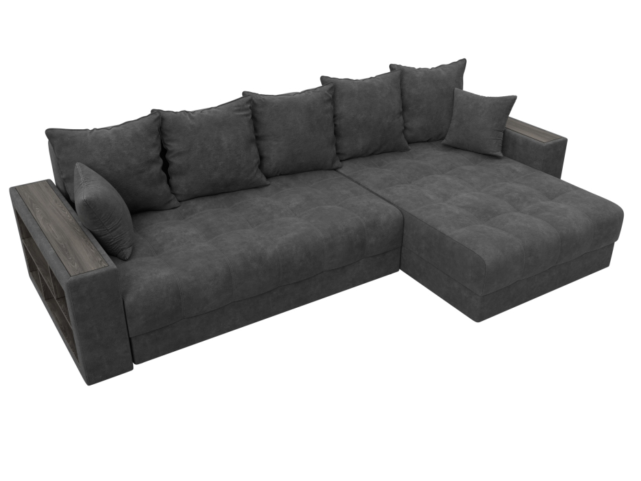 Диваны угловые в гостиную, Диван угловой с декором и полкой Лига-050 НПБ, велюр BRUT 