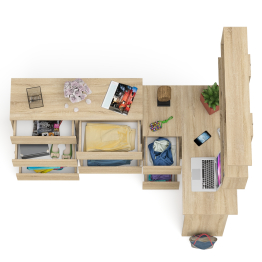 Книжная полка Мори 1200 с комодом 1200.8 и компьютерным столом МС-16 левым