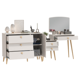 Трюмо с зеркалом на ножках Афина и комод с дверкой и тремя ящиками на ножках