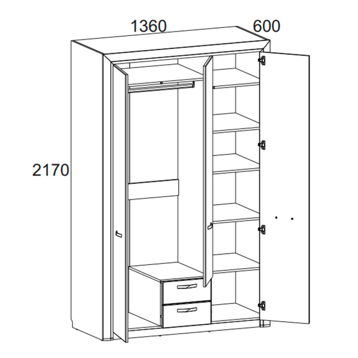 Для одежды, Шкаф 3D2S Z, OLIVIA