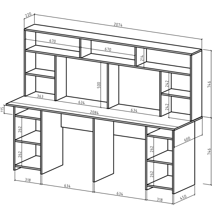 Прямые, Письменный стол Лайт-12 с надстройкой