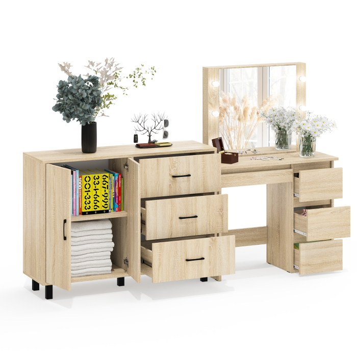 С зеркалом, Комод-тумба 123-1204 и столик косметический с подсветкой и зеркалом Сура