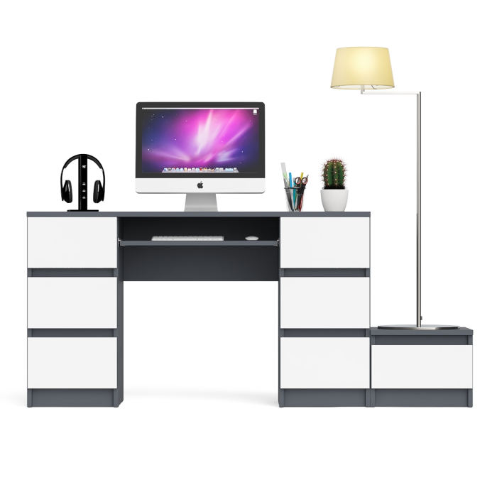 Прямые компьютерные столы, Компьютерный двухтумбовый стол Мори с дополнительной тумбой