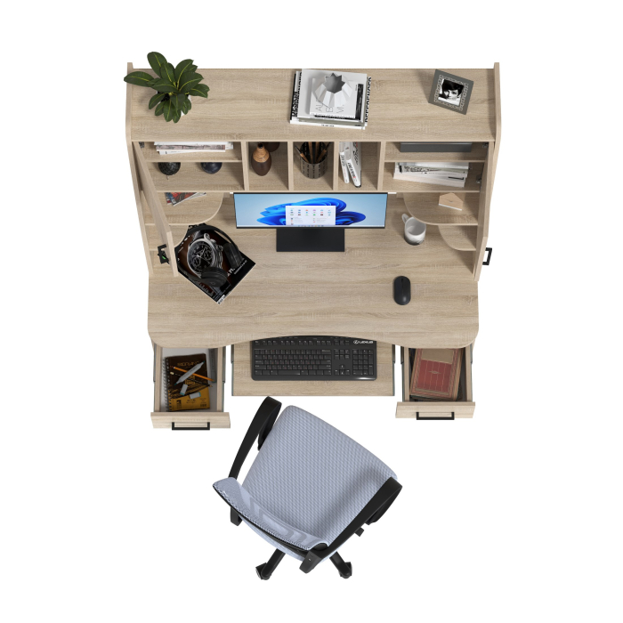 Прямые компьютерные столы, Компьютерный стол с надстройкой Бета и кресло компьютерное серое