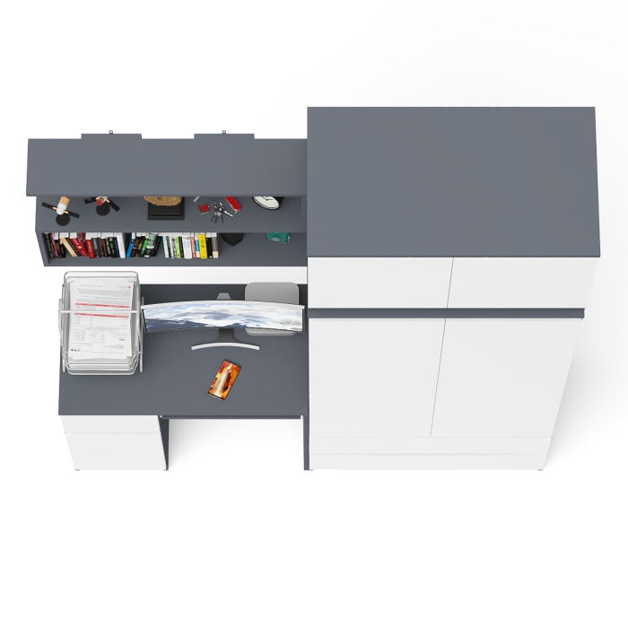 Домашние кабинеты, Стол однотумбовый Мори МС-1 левый с полкой навесной и комодом-шкафом с антресолью