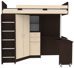 Кровать чердак Юниор 3 с металлической лестницей, Венге