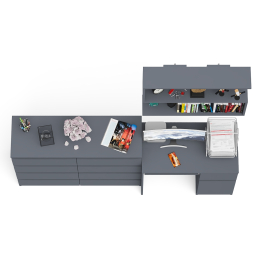 Большой комод на восемь выдвижных ящиков со столом МС-1 правый и полкой Мори 900