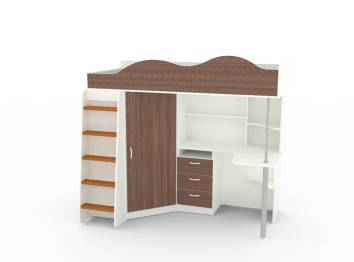 Кровать чердак Пионер с деревянной лестницей, Белый