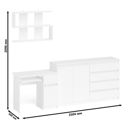 Тумба-комод с дверками и ящиками на 1600 со столом с тумбой и ящиком справа и навсеной полкой Мори